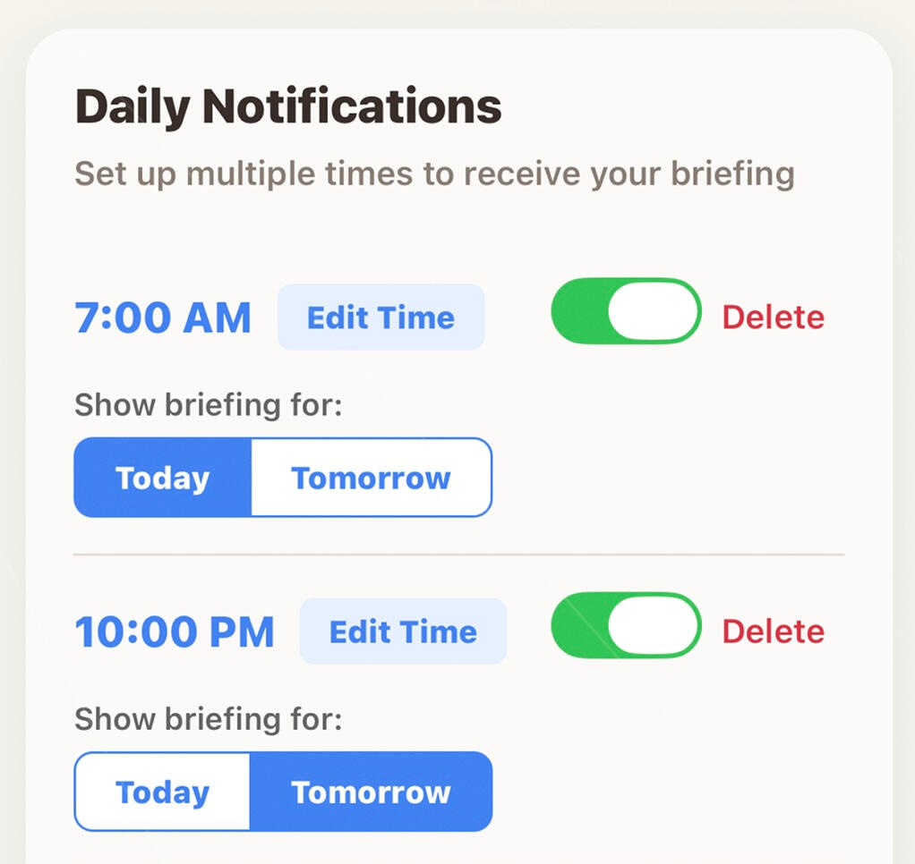 daily notification times daily notification times